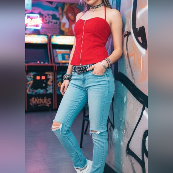 Bebe Vibrant Red Halter Top - Picture 1 of 7